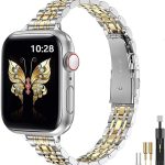 دستبند اپل واچ طلایی-نقره ای زنانه برند MioHHR استیل رنگ ثابت